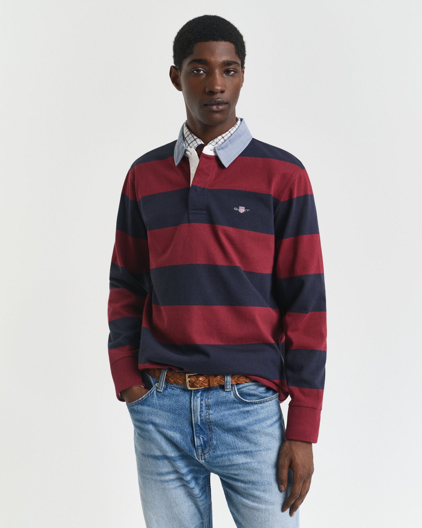 Rugger mit Chambray-Kragen und Streifen