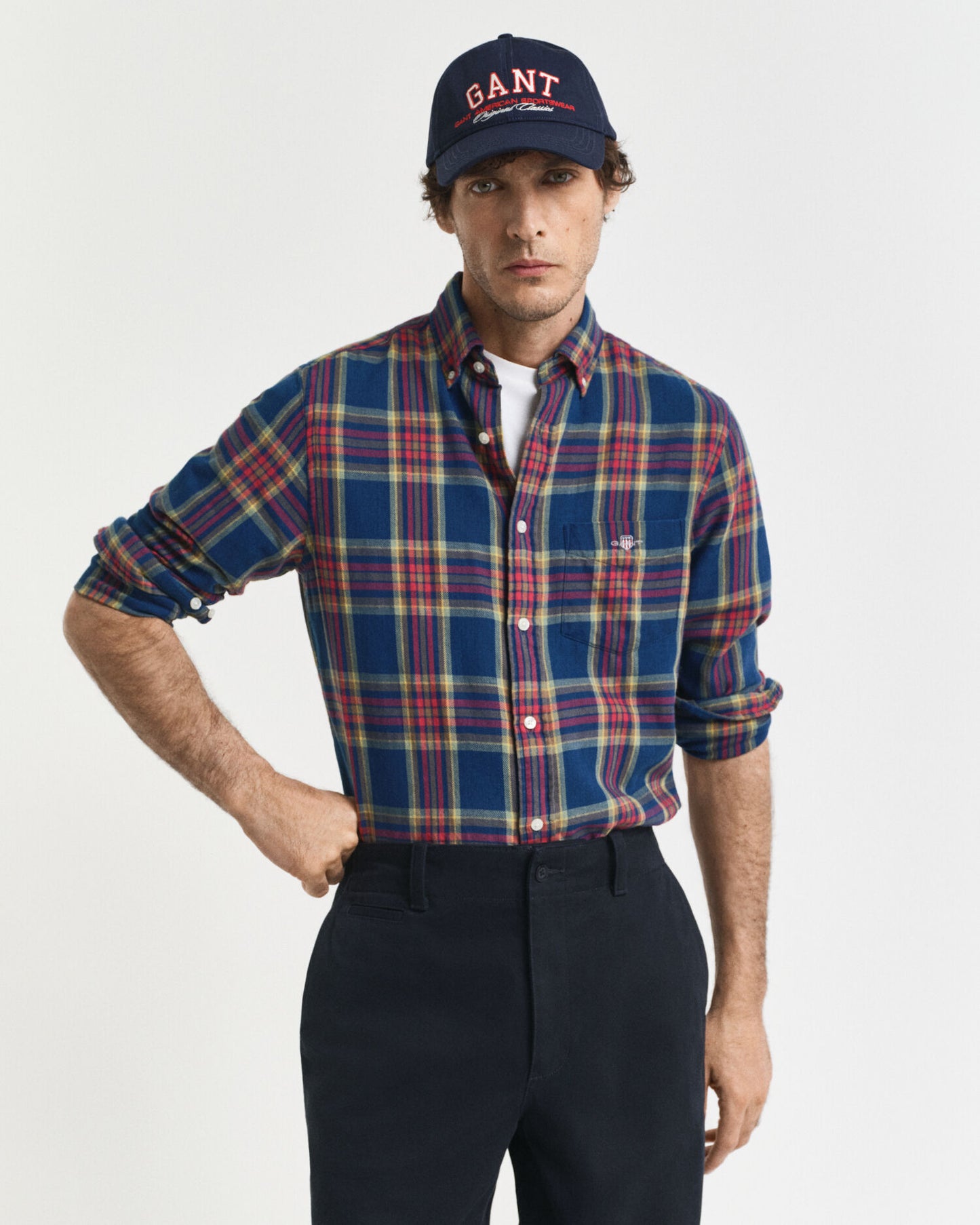 Regular Fit Kariertes Indigo-Twill-Hemd