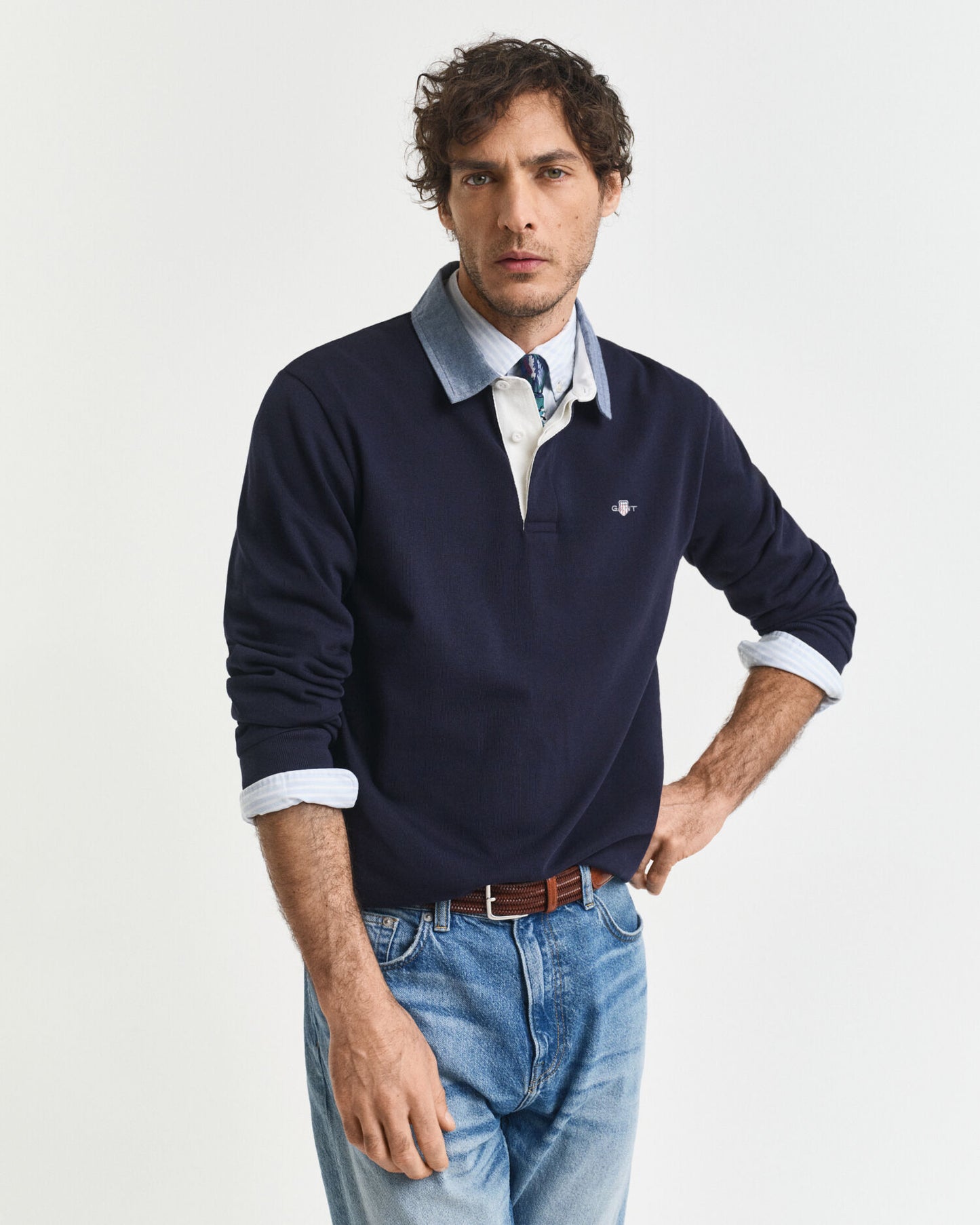 Schweres Rugbyshirt mit Chambray-Kragen
