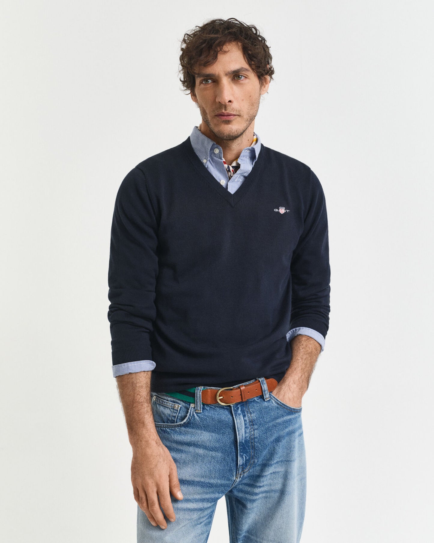 Klassischer V-Ausschnitt-Pullover aus Baumwolle